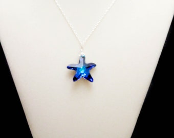 Swarovski Crystal Blue Starfish Halskette auf Sterling 18-20 Zoll