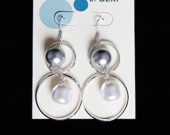 Earrings with Silver Tone Hoops and Swarovski Crystals on Sterling Ear Wires