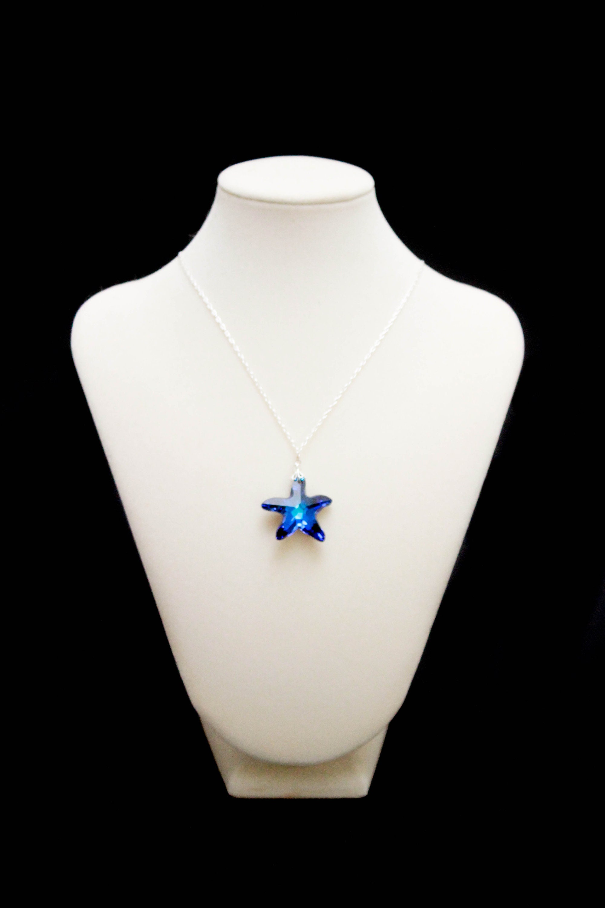 Swarovski Crystal Blue Starfish Necklace on Sterling 18-20