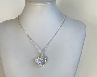 Klares AB-Swarovski-Kristallherz auf silberfarbener Halskette, 50,8 cm
