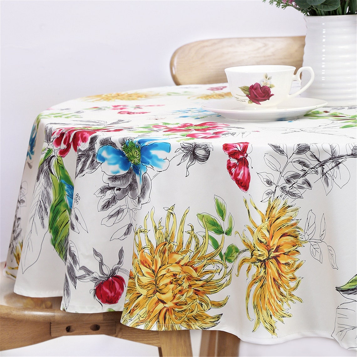 57 Inch Elegant Round Tablecloth Indoor Outdoor Polyester Etsy
