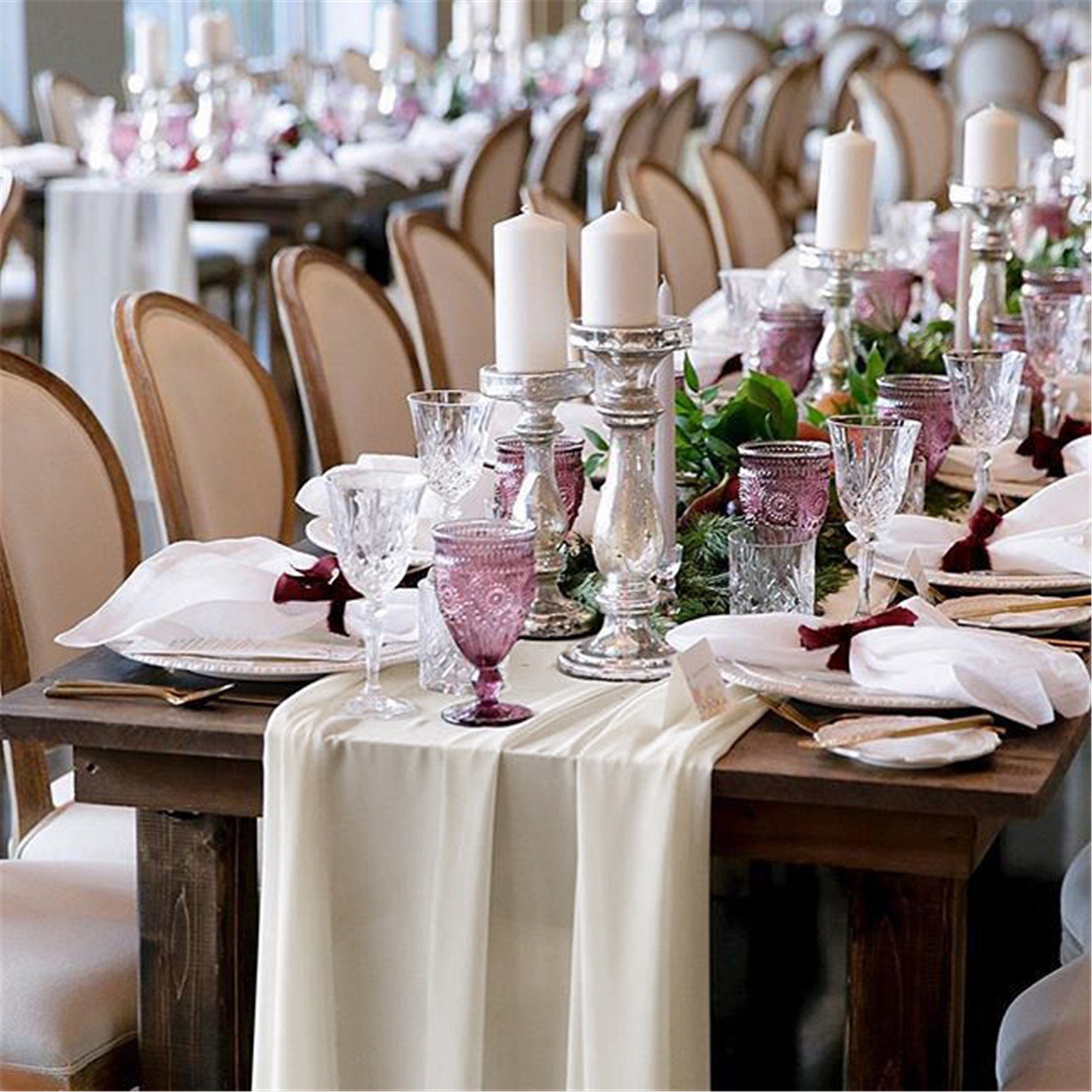 Wedding Chiffon Table Runner 2 Pieces 27x120 White Etsy