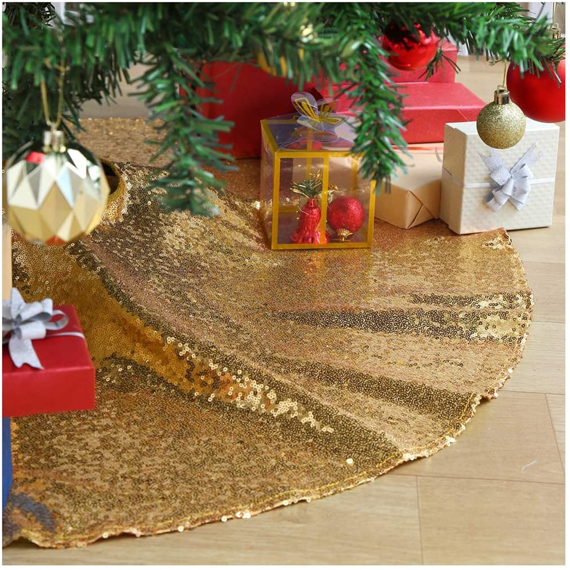 Gold Christmas Tree Skirt Small Tree Skirt Sequin Fabric Xmas Etsy