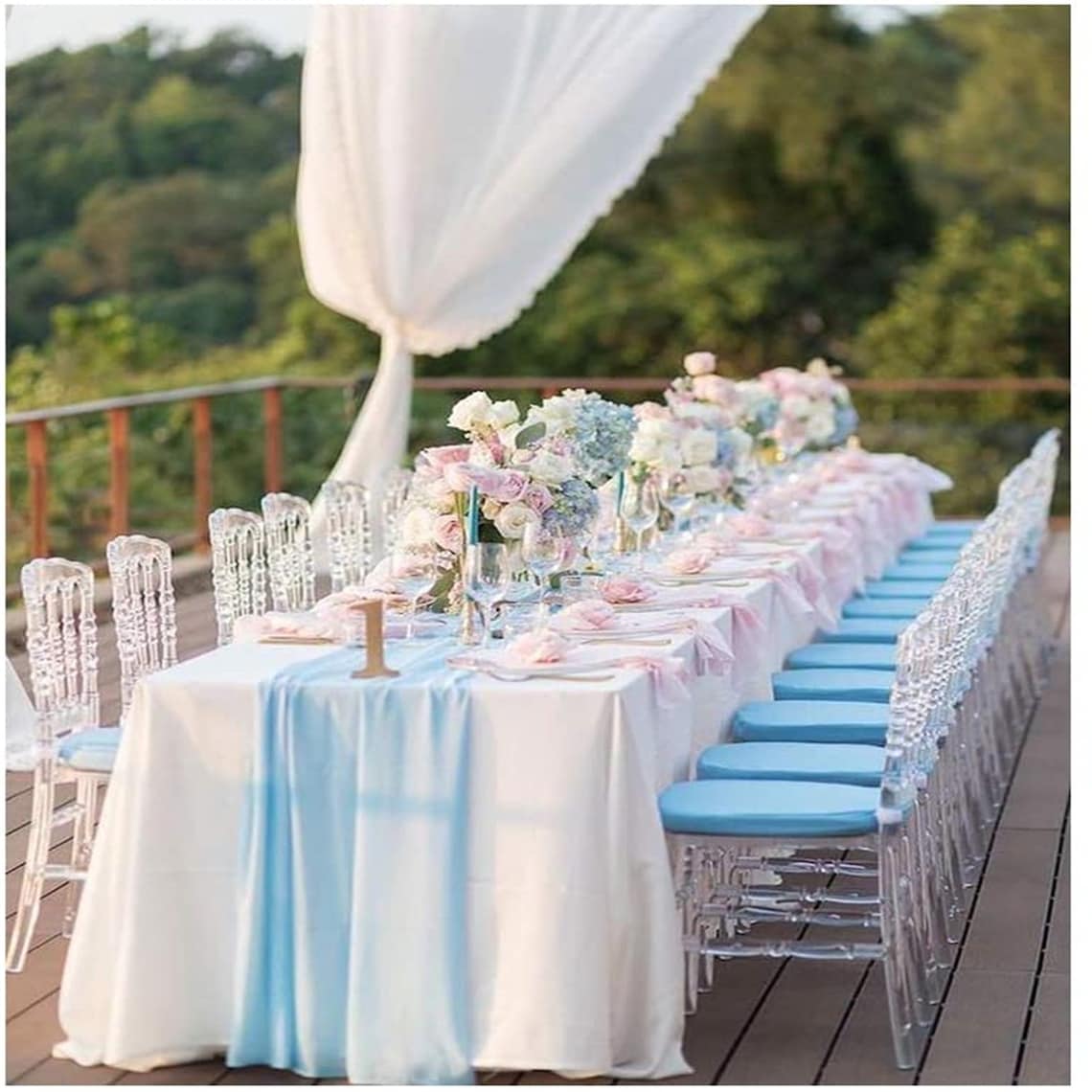 2 Pieces 27 x 120 Inches 10Ft Light Blue Chiffon Table Runner Etsy