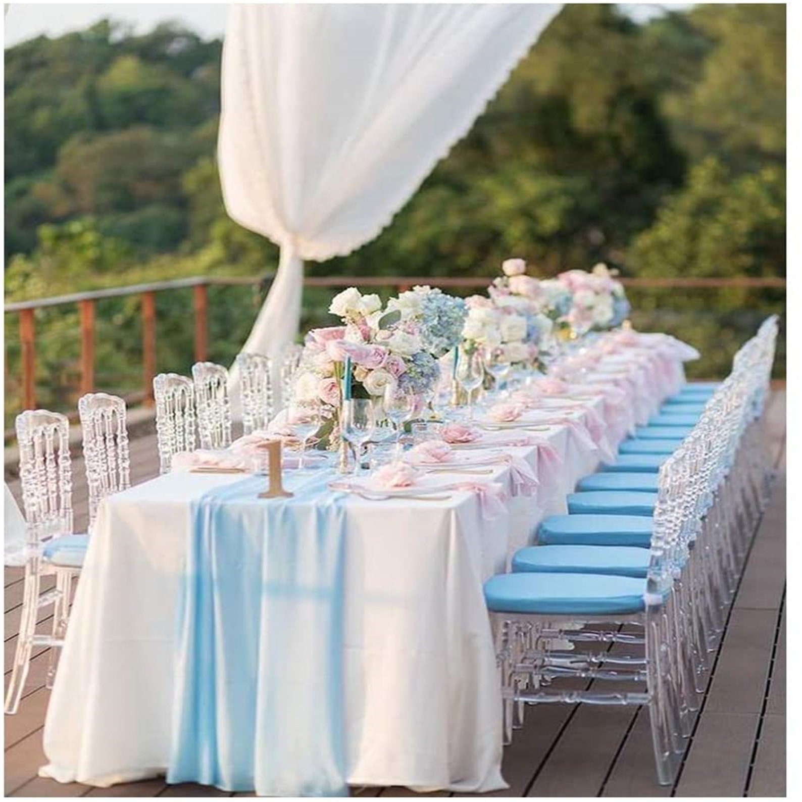 2 Pieces 27 x 120 Inches 10Ft Light Blue Chiffon Table Runner Etsy