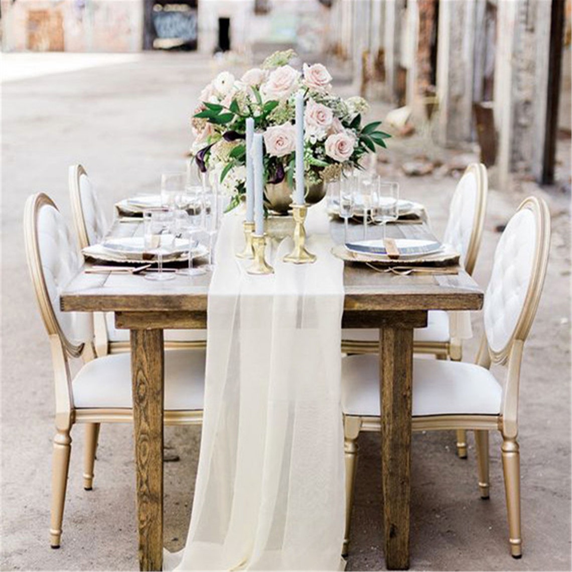 Wedding Chiffon Table Runner 2 Pieces 27x120 White Etsy