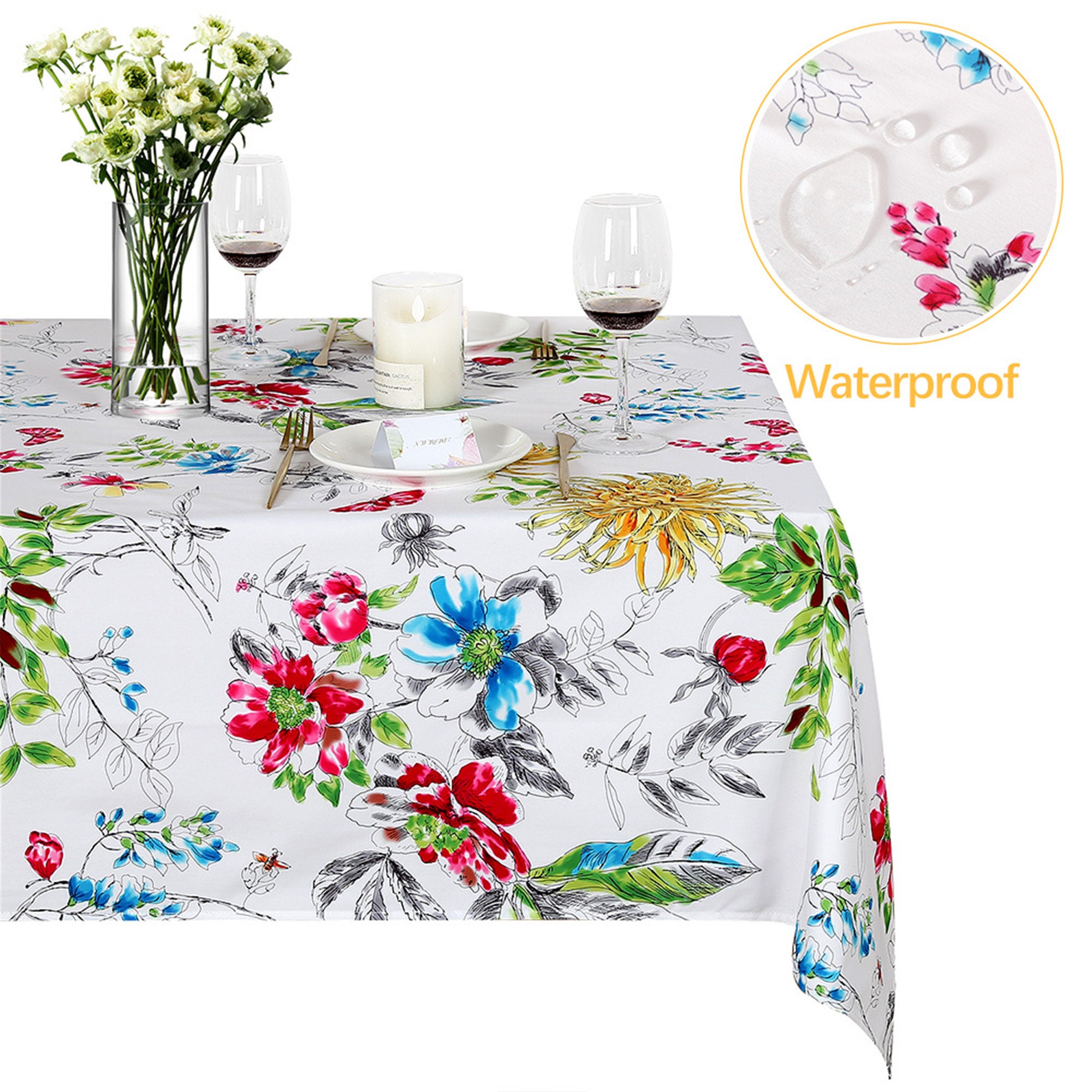 Tablecloth Hand Drawing Polyester Tablecloth Wrinkle Free Etsy