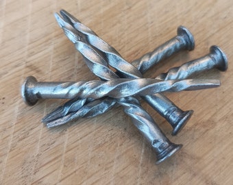 Hand Forged Medieval Iron Nails,Handmade Twisted Decorative Hobnails, Forged Versatile Iron Carpenter Tacks,Forged Colonial Spiraling Sprigs