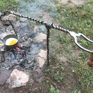 Handcrafted Squirrel Cooker with Egg Lantern, Hand Forged Portable Campfire Cooking Device, Iron Squirrel Cooker, Handmade Bedroll Cooker