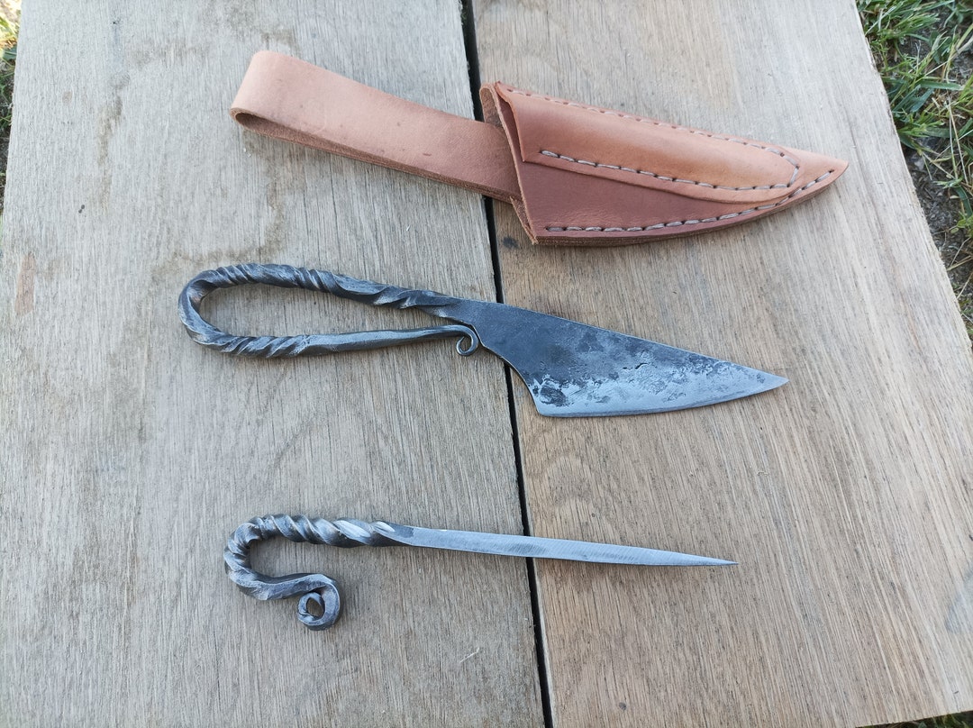 Hand Viking Knife Set, Iron Age Knife and Food Pricker, Early