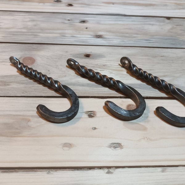 Handmade Iron Forged "J" Hooks, Rustic Charm Hooks, Small Frugal Forged Twist Hooks, Decorative "J" Hooks for Kitchen, Bedroom, or Workshop