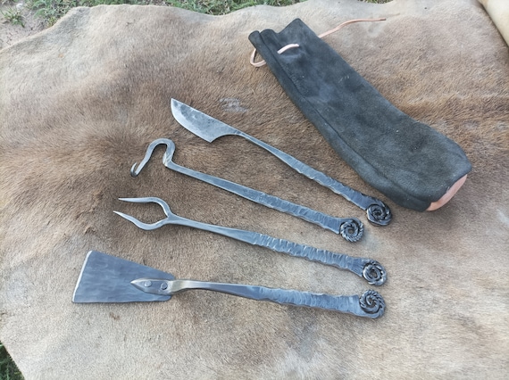 Four Piece Forged Grill Set, Handmade BBQ Tools, Decorated Grill Utensils,  Hand Forged Grill Tools,outdoor Grilling,forged Iron Grill Tools 