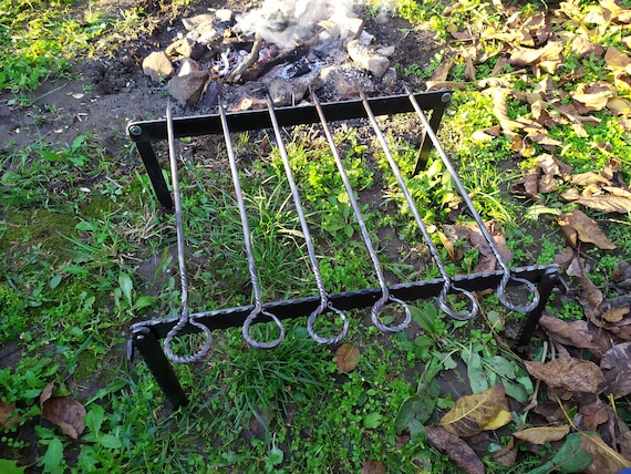 Four Piece Forged Grill Set, Handmade BBQ Tools, Decorated Grill