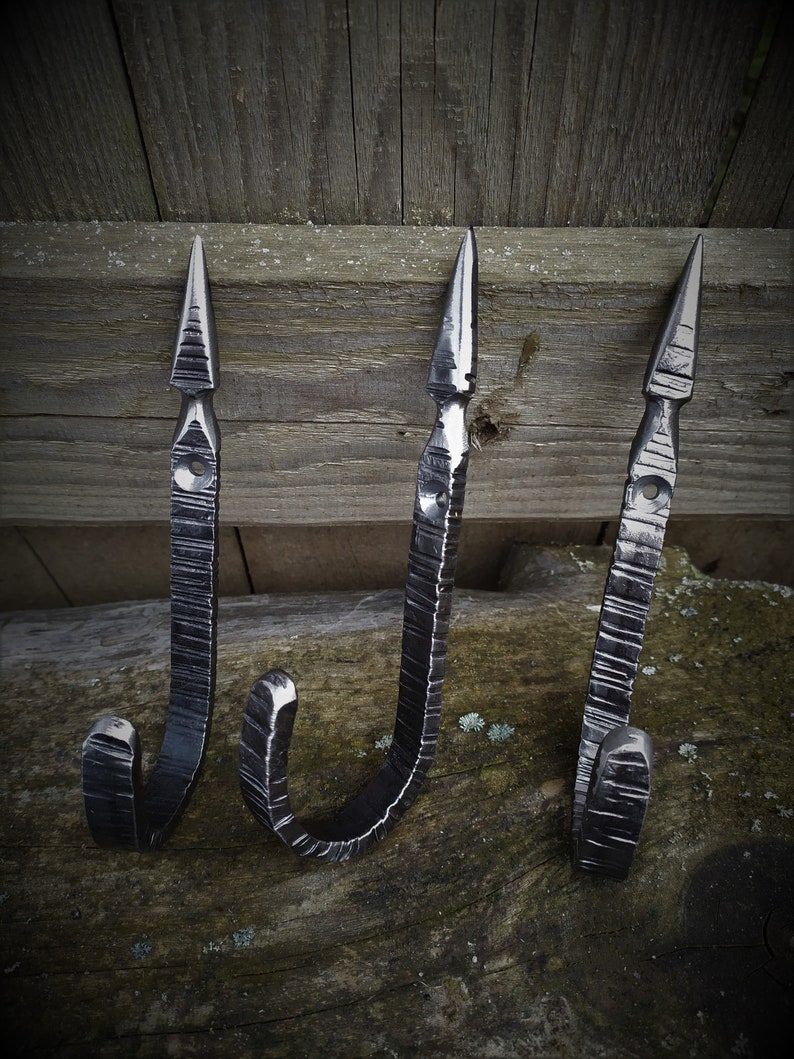Hand Forged Armory Hooks, Iron J Hooks, Hand Forged Hanging Hooks, Display Hooks, Decorative Forged Hooks, Medieval Armory Utility J-Hooks image 4