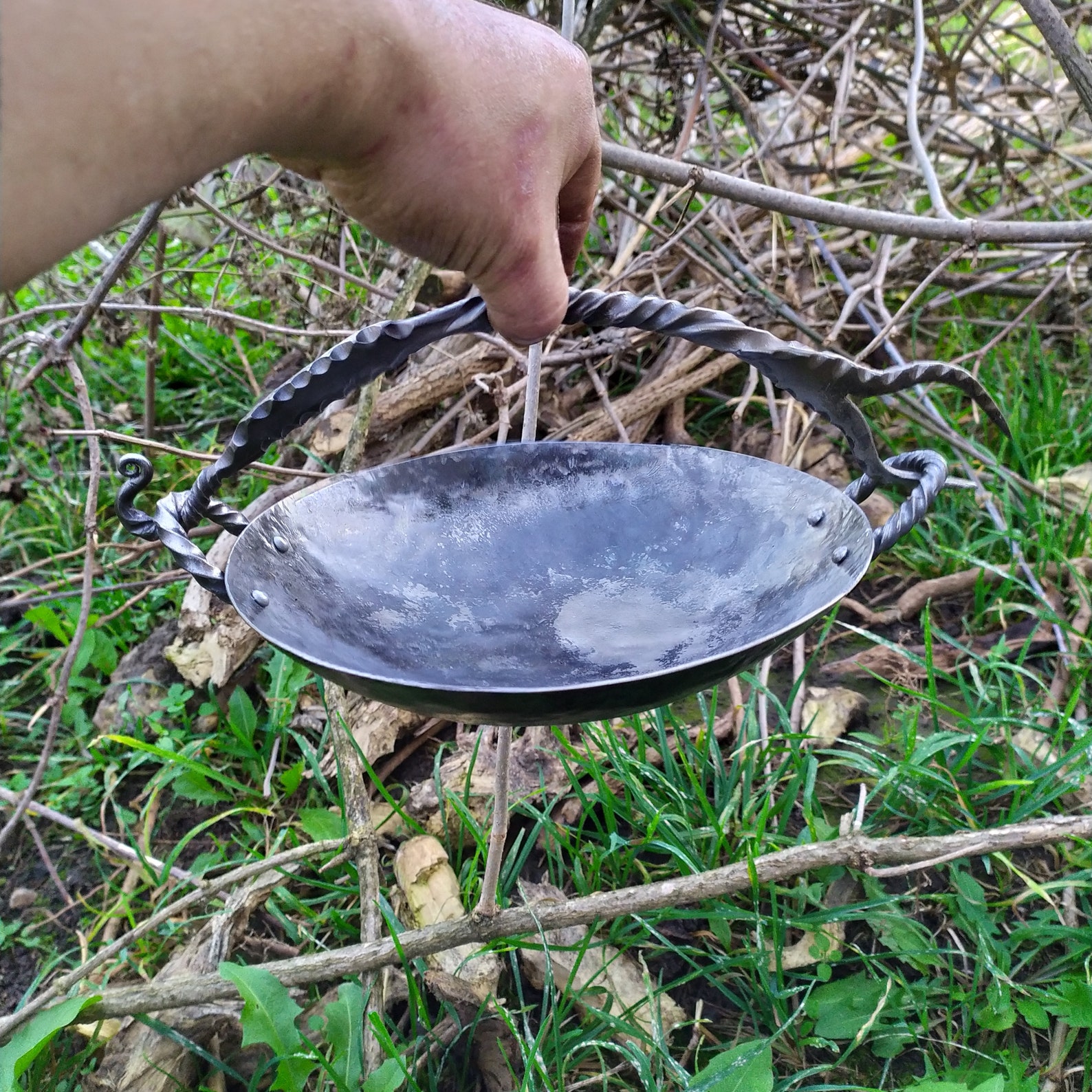 Small Campfire Ash Pan Winged Bowl Pan and Stylised Fork Etsy