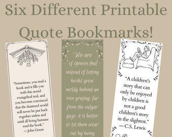 Printable Set of 6 Bookmarks, Digital Download Only