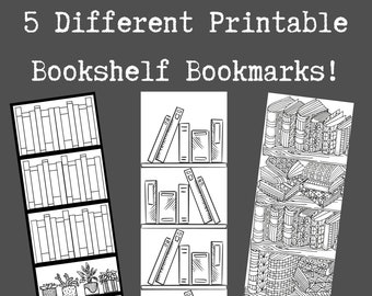 Set of 5 Printable Bookmarks, Bookshelves, Book Tracker