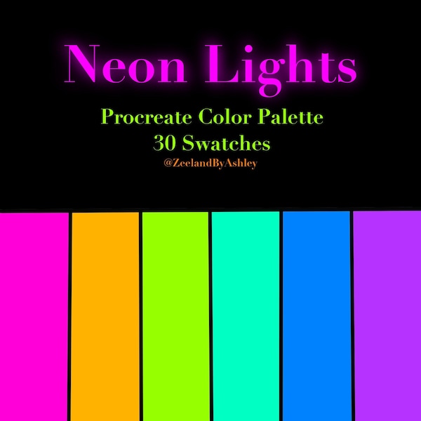 Neon Procreate Color Palette, 30 Swatches, Instant Download