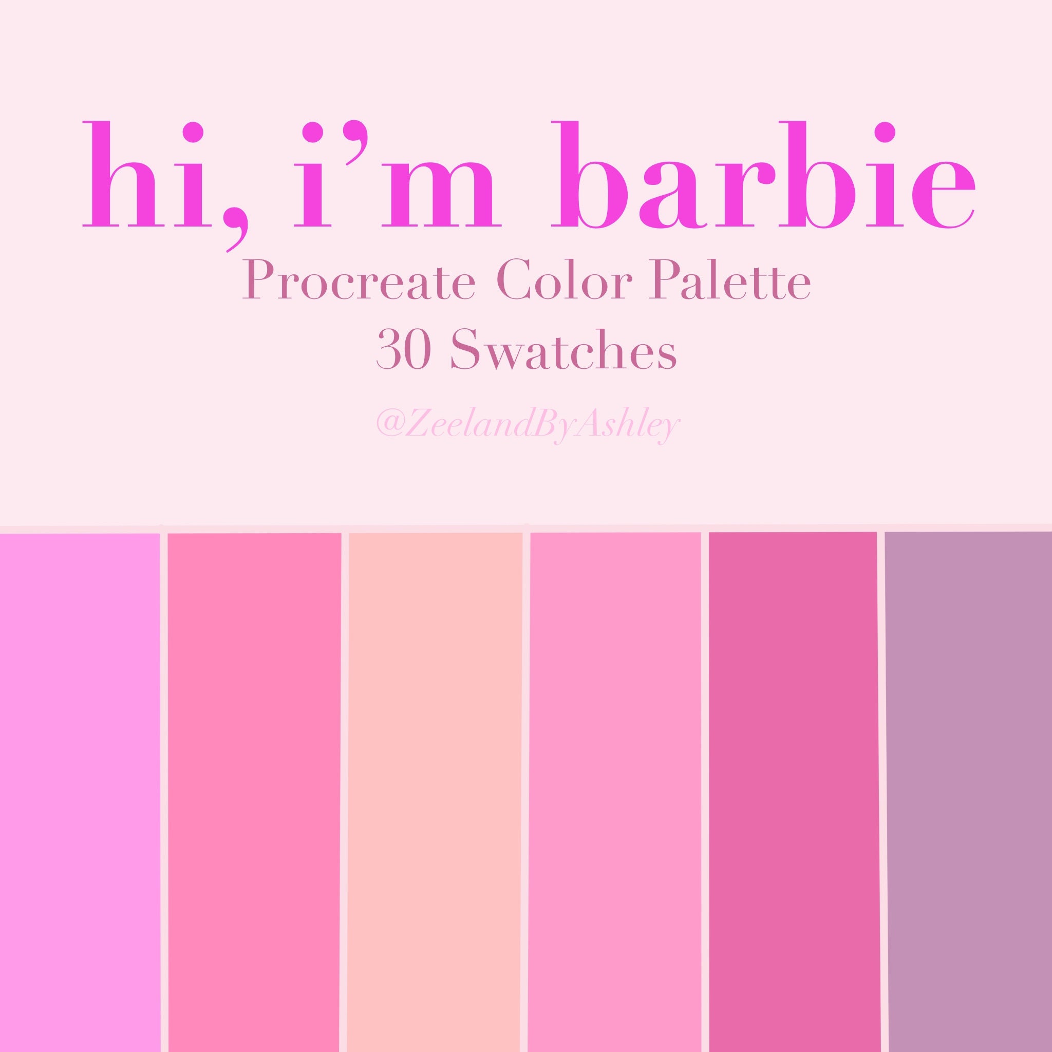 Pink Barbie Procreate Color Palette, 30 Swatches, Instant Download