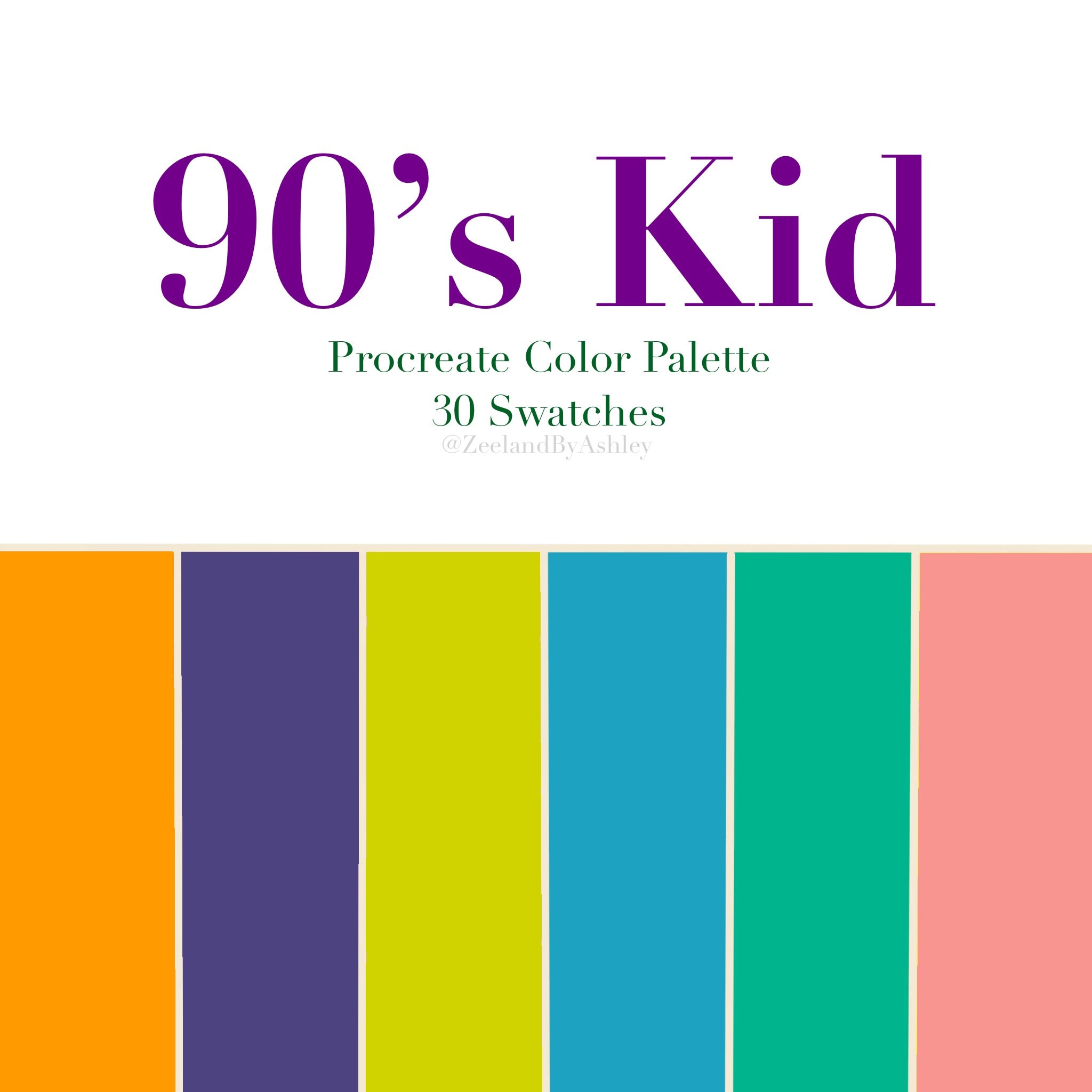 90s Kid Themed Procreate Color Palette 30 Swatched for Ipad