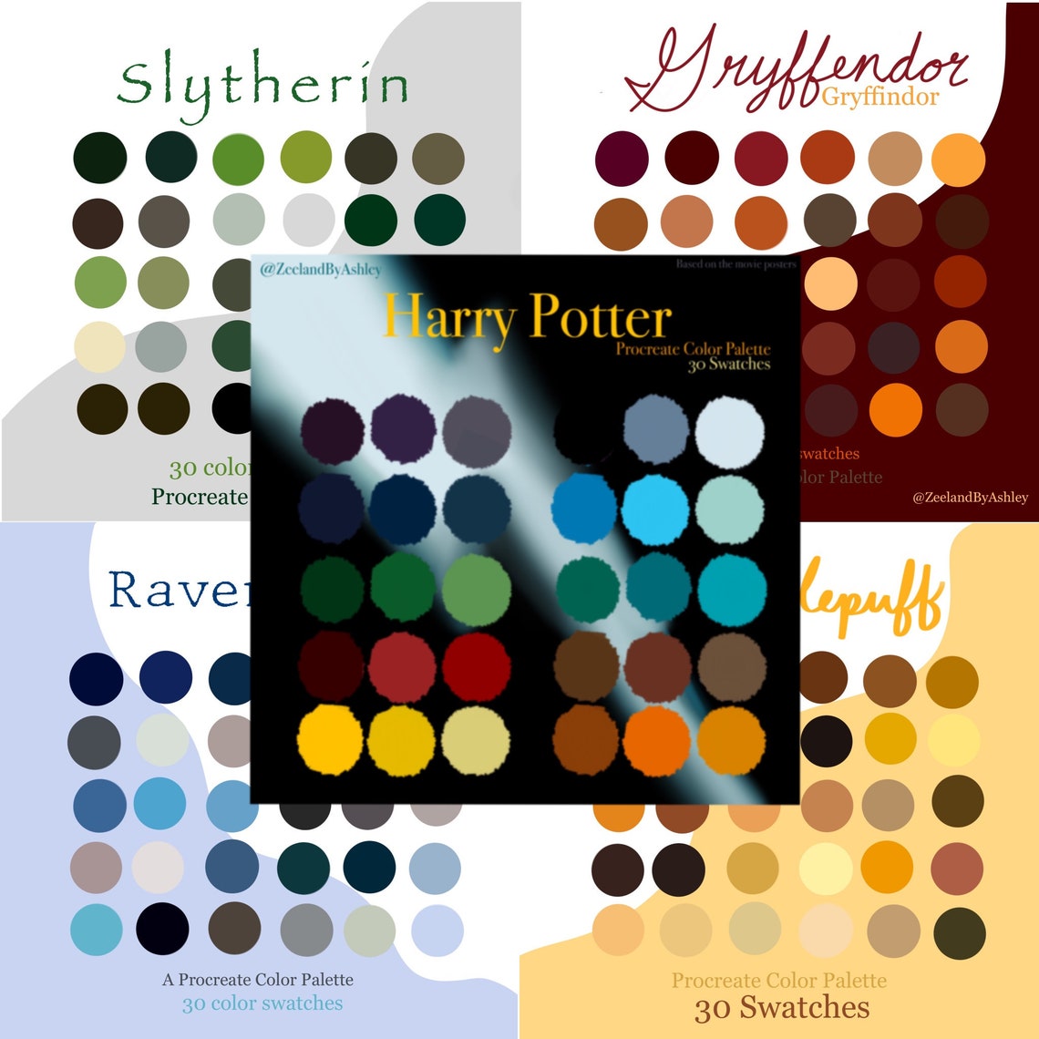 Harry Potter Procreate Color Palette Bundle 5 Palettes 150 | Etsy