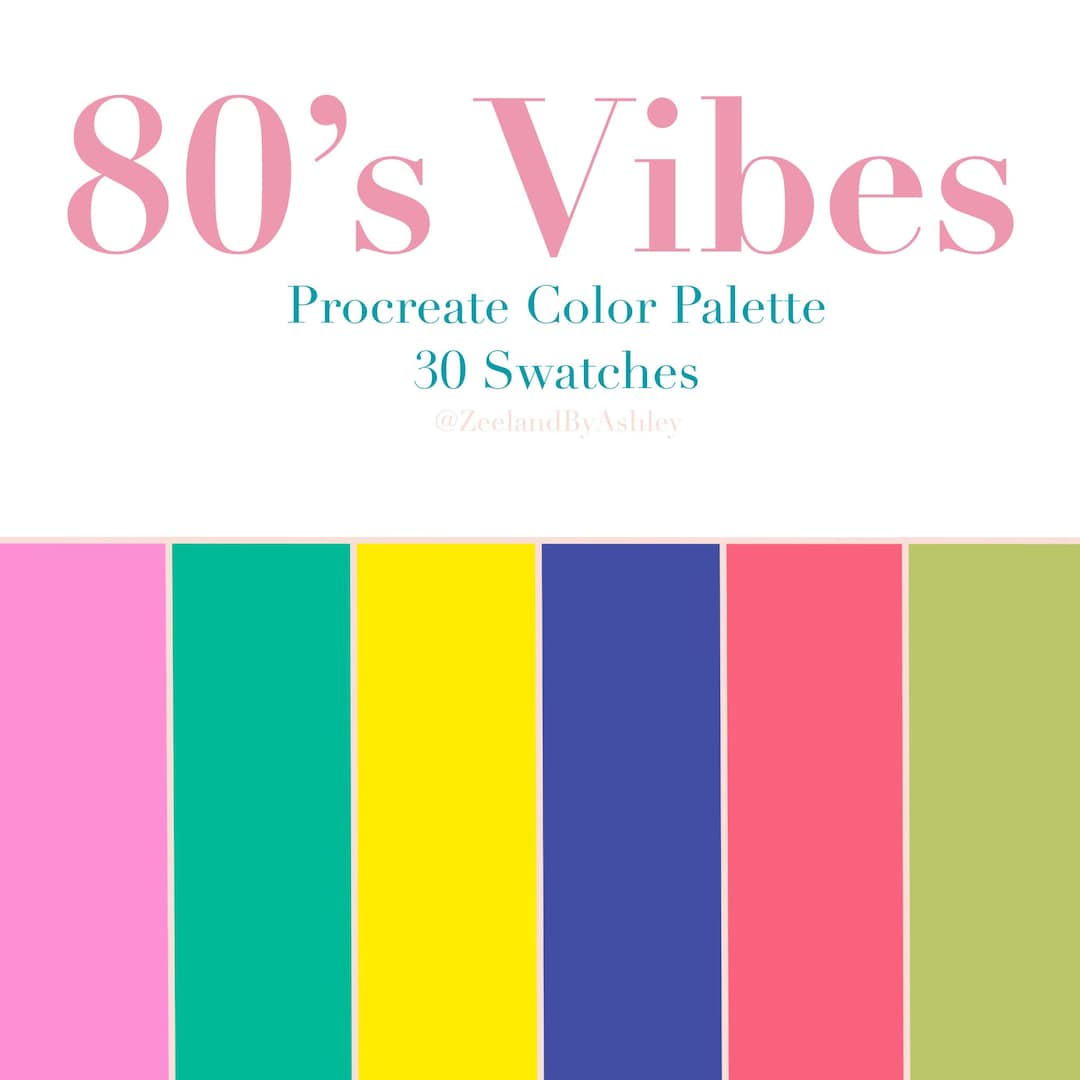 Retro 80's Procreate Color Palette, 30 Swatches, for Ipad, Instant