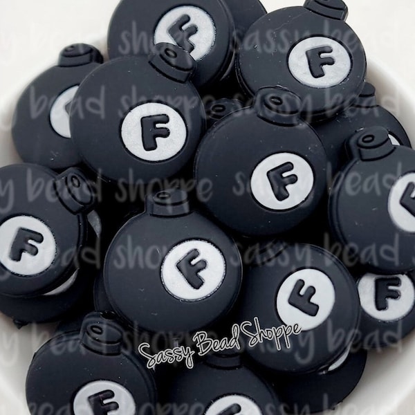 Black F Bomb Silicone Beads, F Bomb Silicone Pendant, Bomb Shaped Silicone Beads, Beadable Pen Beads, Funny Beads, Wholesale Silicone Beads