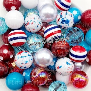Popsicle Summer 20mm Bubblegum Beads Set of 24, Bubble Gum Beads, Acrylic Beads, Bubblegum Bead Mix, Bulk Beads, Wholesale, Red, Blue