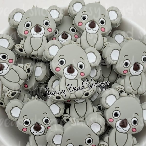 Gray Koala Bear Silicone Beads, Koala Bear Silicone Pendant, Koala Shaped Silicone Beads, Animal Focal Beads, Wholesale Silicone