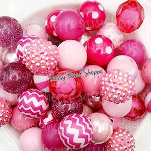 Pink Princess 20mm Bubblegum Beads Set of 24, Bubble Gum Beads, Acrylic Beads, Bubblegum Bead Mix, Bulk Beads, Wholesale, Pink