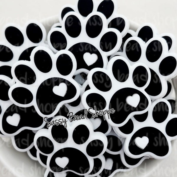 White Paw Print Silicone Beads, Dog Lover, Cat Lover, Paw Shaped Silicone Beads, Animal Lover Focal Beads, Bulldog Beads, Silicone Pendant,