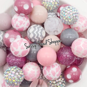Blushing Pink 20mm Bubblegum Beads Set of 24, Bubble Gum Beads, Acrylic Beads, Bubblegum Bead Mix, Bulk Beads, Wholesale, Pink, Mauve