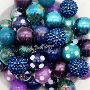 Peacock Dream 20mm Bubblegum Beads Set of 24, M&M Bubbles, Bubble Gum Beads, Chunky Beads, Bubblegum Bead Mix, Beads in Bulk, Wholesale