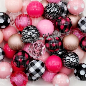 Coutoure Mix 20mm Bubblegum Beads Set of 24, M&M Bubbles, Rose Gold Pink Black Bubble Gum Beads, Chunky Beads, Bubblegum Bead Mix Bulk