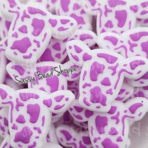 Purple Cow Head Silicone Beads, Cow Silicone Loose Beads, Cow Shaped Silicone Beads, Focal Beads, Wholesale Silicone, Silicone Beads