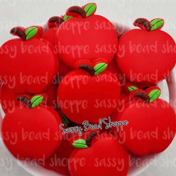 Apple Silicone Focal Beads, Apple Shaped Silicone Beads, Teacher Silicone Focal Beads, Teacher Beads, Beadable Pen Beads, Keychain Beads