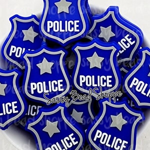 Blue Police Badge Silicone Beads, Police Silicone Pendant, Cop Badge Shaped Silicone Beads, Beadable Pen Beads, Police Beads, Wholesale