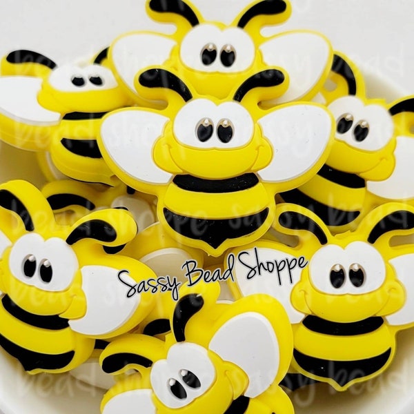 Yellow Bumble Bee Silicone Beads, Bee Shaped Silicone Beads, Bumblebee Silicone Pendant, Honeybee Silicone Beads, Silicone Bead, Focal Beads
