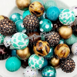 Country Girl 20mm Bubblegum Beads Set of 24 (2 Cheetah Cow Beads) Bubble Gum Beads, Acrylic Beads, Bubblegum Bead Mix, Bulk Beads, Wholesale