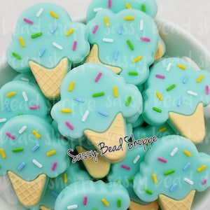 Mint Ice Cream Cone Silicone Beads, Ice Cream with Sprinkles Silicone Beads, Ice Cream Shaped Silicone Beads, Ice Cream Cone Focal Beads