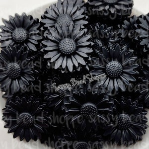 Perles en silicone marguerite noire 22 mm, Perles en silicone en forme de fleur, Perles en silicone marguerites, Focales, Perles en silicone, Perles marguerites, Vente en gros