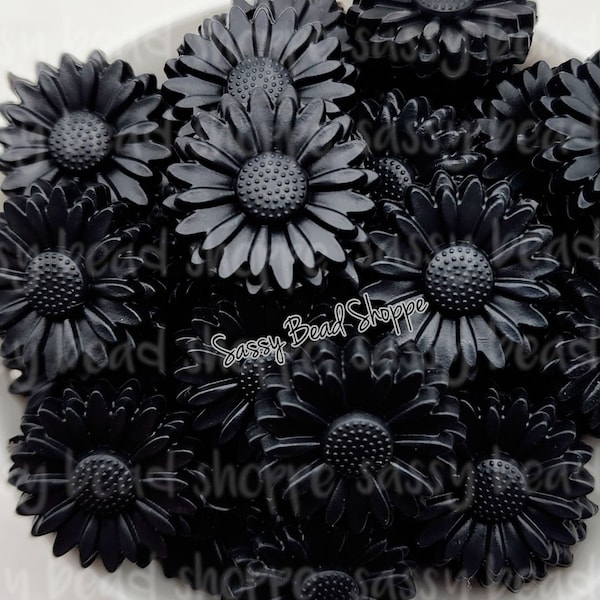22mm Black Daisy Silicone Beads, Flower Shaped Silicone Beads, Daisy Silicone Beads, Focal Beads, Silicone Beads, Daisy Beads, Wholesale