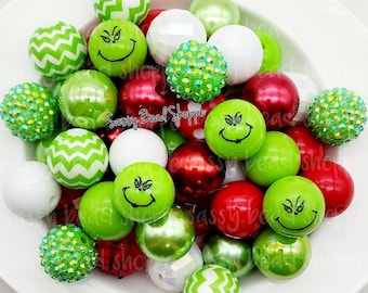 He's Jolly 20mm Bubblegum Beads ~ Set of 24 (2 Green Guys Beads) Bubble Gum Beads, Acrylic Beads, Bubblegum Bead Mix, Bulk, Wholesale