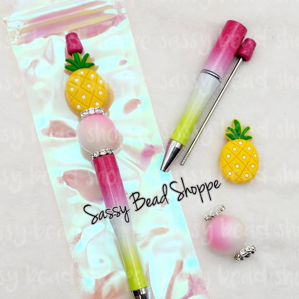 Summer Vibes Beadable Pen Kit, Pineapple DIY Craft PLASTIC Pen Kit, Beadable Pens, Beaded Pens, Focal Beads, DIY, Custom Pens