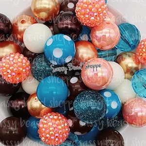 Rustic Country 20mm Bubblegum Beads Set of 24, M&M Bubbles, Peach Turquoise Bubble Gum Beads, Chunky Beads, Bubblegum Bead Mix, Bulk