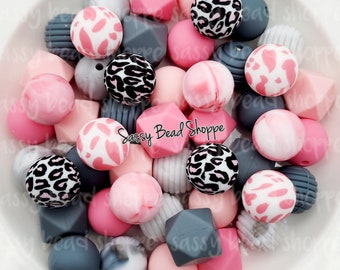 Tickled Pink Silicone Bead Mix ~ 15mm Set of 24 for Scribes & Keychains