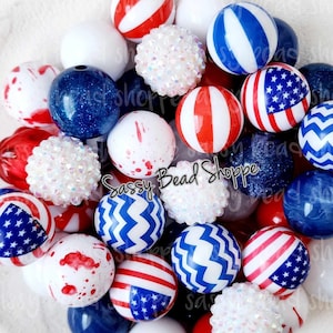 Proud To Be 20mm Bubblegum Beads Set of 24, Bubble Gum Beads, Acrylic Beads, Bubblegum Bead Mix, Bulk Beads, Wholesale, Red, Blue