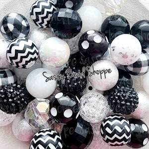 Cozy 20mm Bubblegum Beads Set of 24, Bubble Gum Beads, Acrylic Beads, Bubblegum Bead Mix, Bulk Beads, Wholesale, Black, White