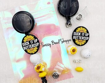 Sunshine Beadable Badge Reel Kit, Sunflower DIY Beaded Badge Reel