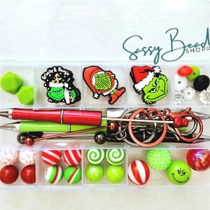 Jolly Christmas Bead Craft Kit, Beadable Pens, Beaded Pens, DIY Craft, Focal Bead, Custom Pen, Keychain Bar Rod, Beaded Keychain, Bulk Beads